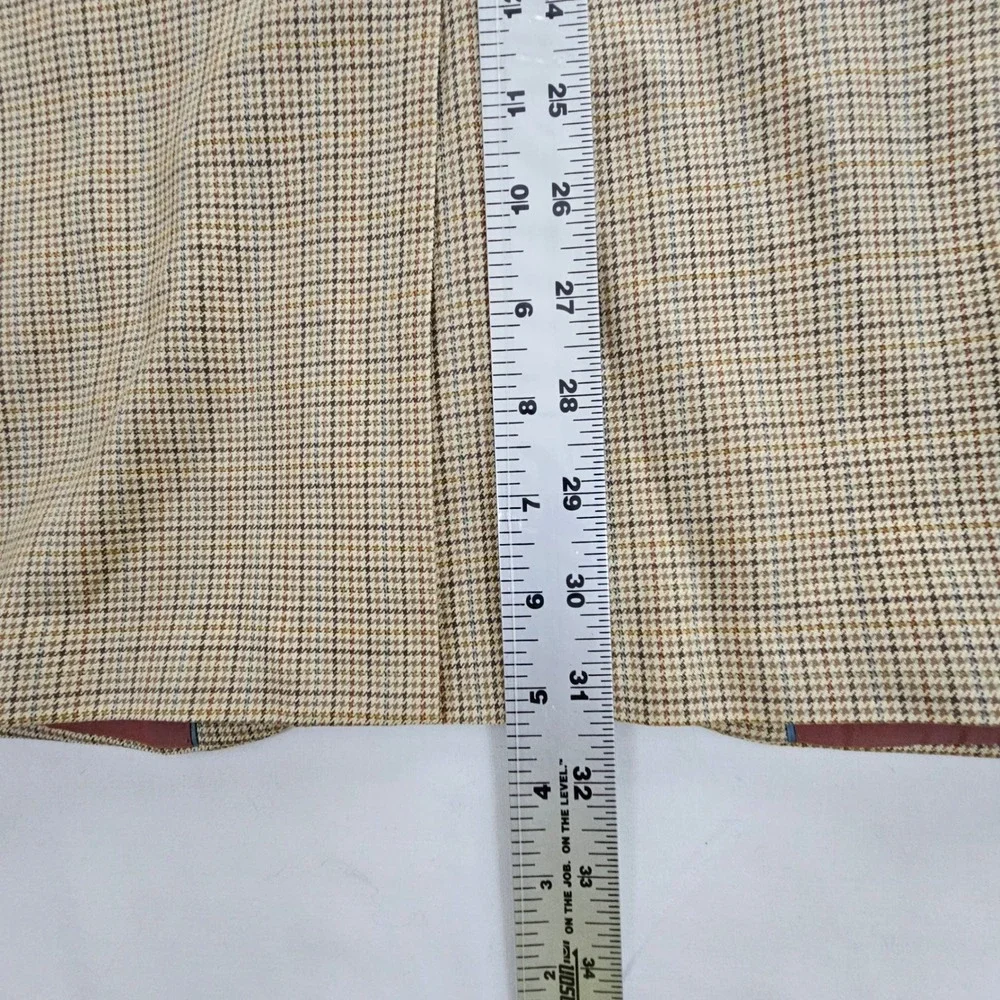 Alan Flusser Mens Silk Worsted Wool Houndstooth Sport Coat Blazer 46R Tan Brown